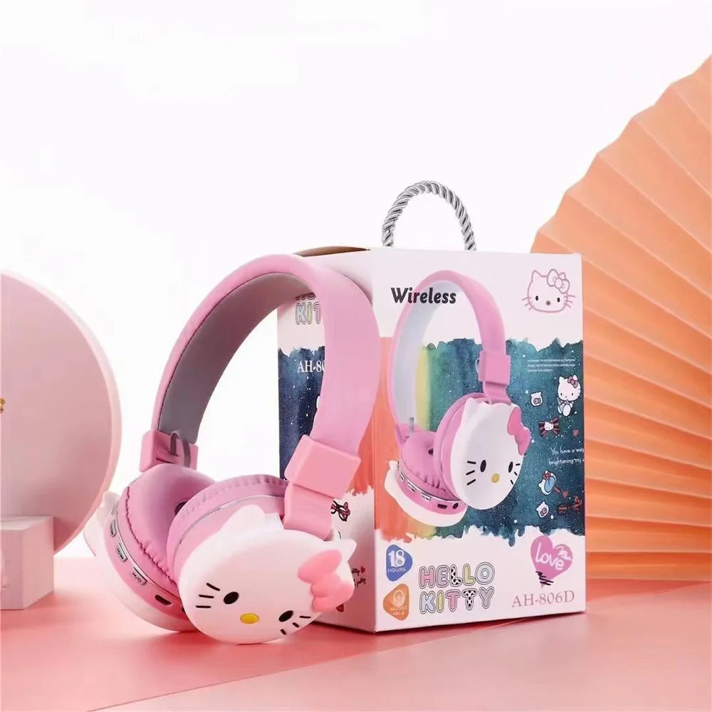 Sanrio Bluetooth Headphone Hello Kitty Wireless Headsets Cartoon Mic Foldable Lightweight Earphone for Phones Laptop Gift Pink