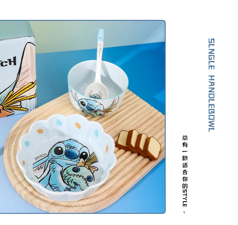 Stitch Salad Bowl Dinner Plates Household Ceramic Plate Cute Styling Rice Bowl Resistant Tableware Kids Water Cup Coffee Mug