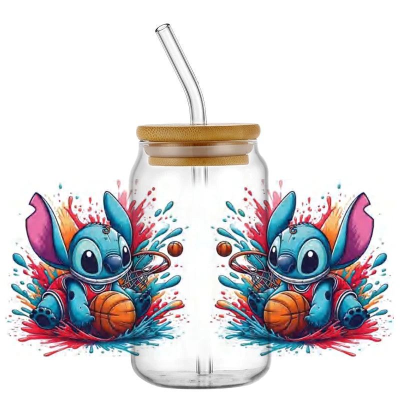 Miniso Stitch Baseball 16OZ UV DTF Cup Wraps Transfer Sticker For Glass Libbey Can Bottle waterproof DIY Custom