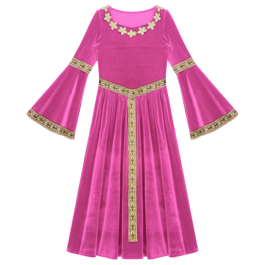 Girls Medieval Renaissance Velvet Dress Princess Queen Cosplay Costume Christmas Xmas Halloween New Year Carnival Party Dress