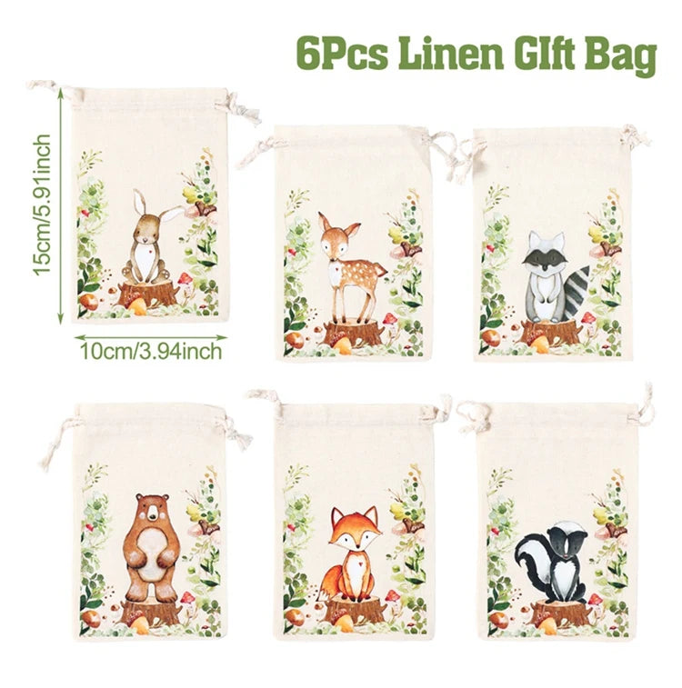 6pcs Animal Dinosaur Unicorn Cotton Linen Gift Bags Birthday Party Decor Kids Wedding Party Favor Bag Baby Shower Gift Bag