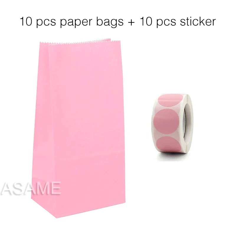 10 pcs Colorful Solid Stripe and Polka Dot Stand-Up Bags with Stickers - 18x9x6cm Favor Gift Packing Treat Bags for Wedding
