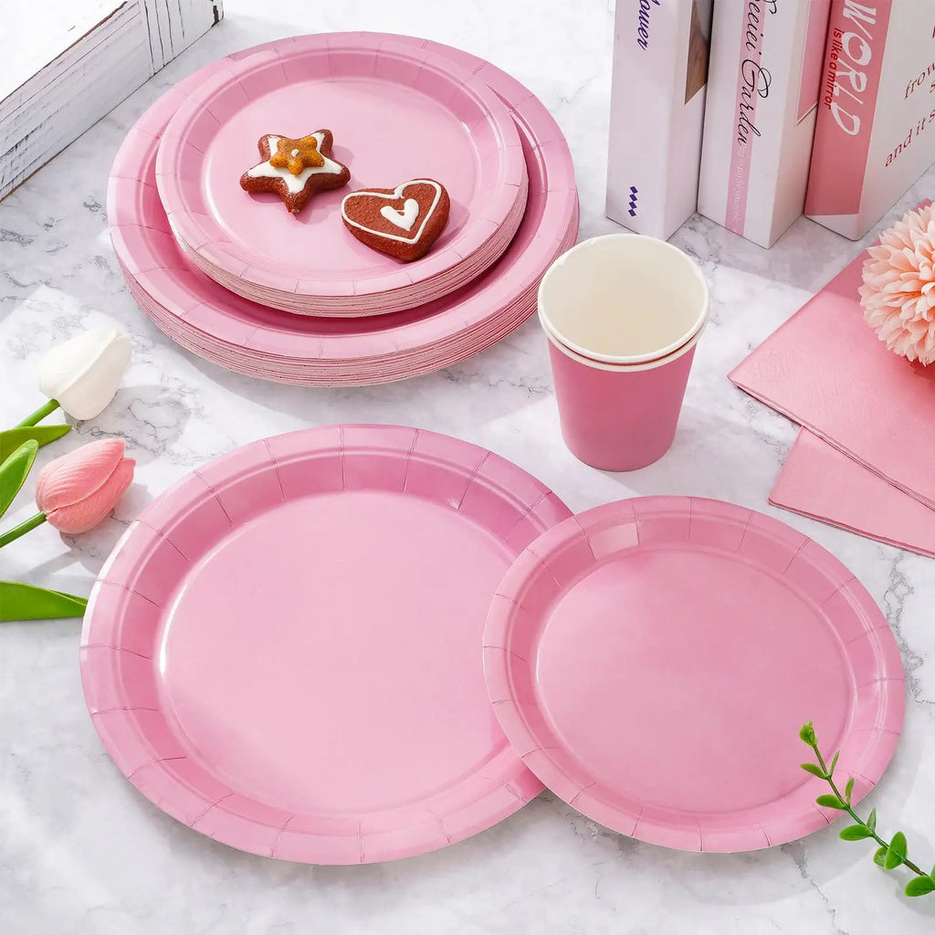 Solid Color Party Set Light Pink Tableware Paper Cup Paper Plate Tablecloth Wedding Birthday Bride Party Supplies Decorations