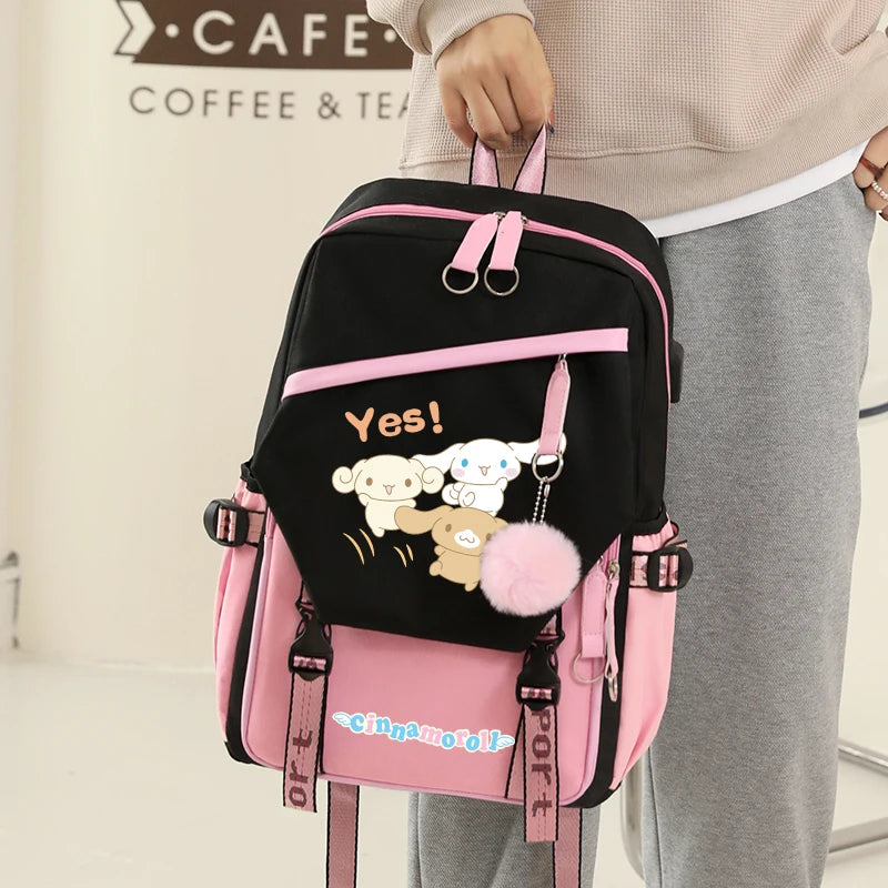 Sanrio Kuromi Cinnamoroll Backpack Teenager Student Rucksack Girl Boy Kids Anime Knapsack Women Cute Cartoon Bag Travel Mochilas