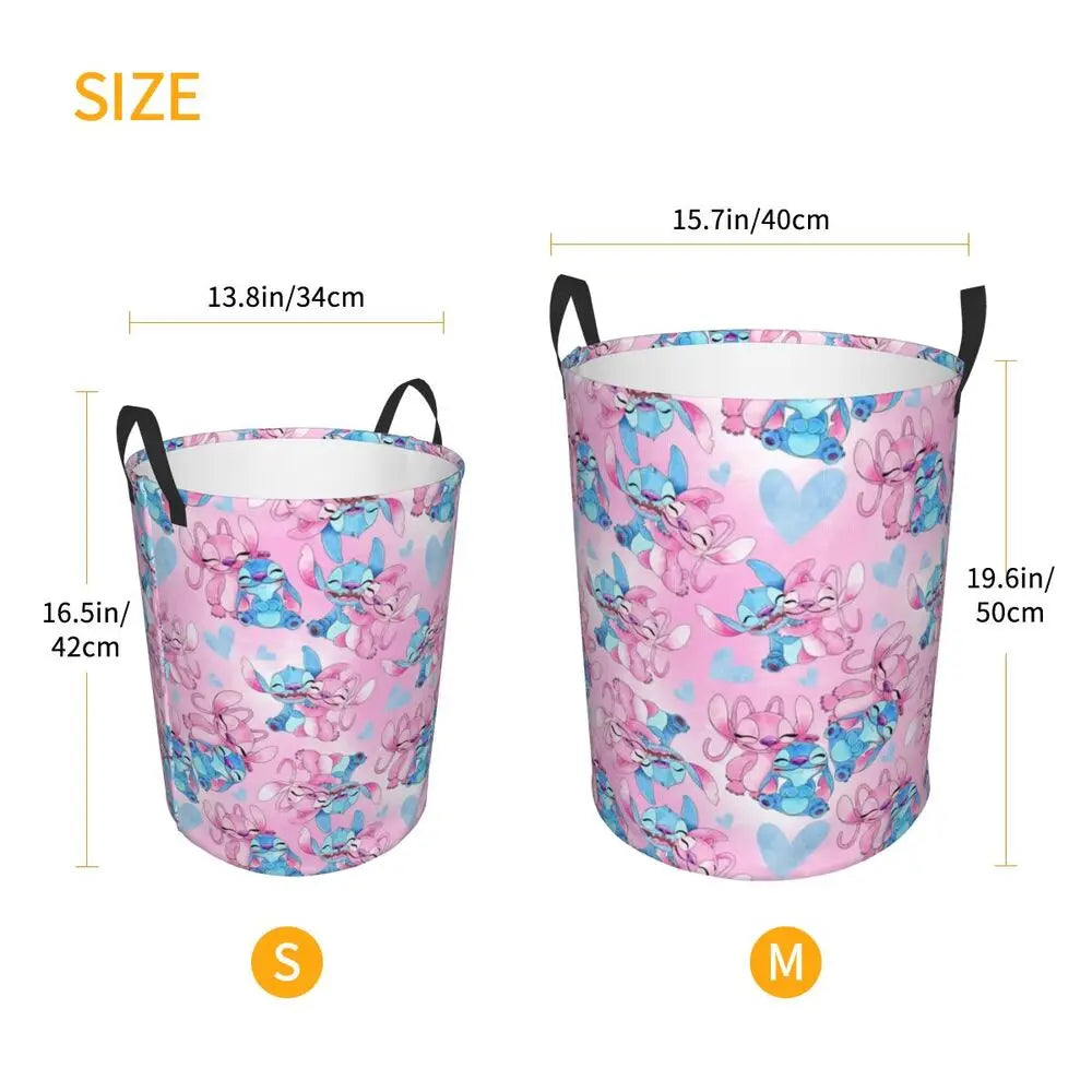 Customized SLilo And Stitch Cartoon Laundry Hamper Large Storage Basket Anime Kids Nursery Toy Organizer
