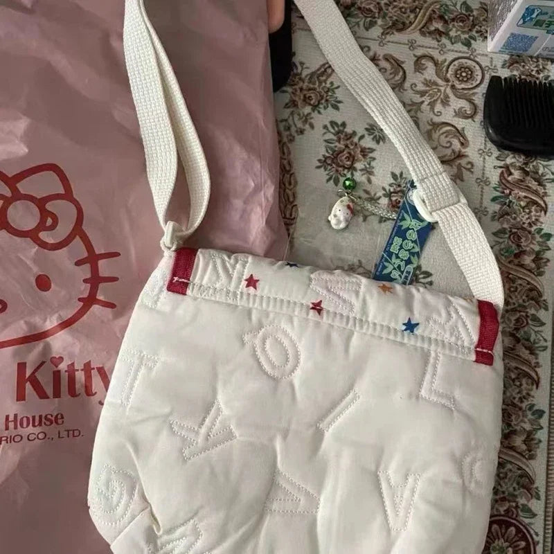 Hello Kitty Cute Bag Y2k Kawaii Anime Embroidery Versatile Tote Shoulder Bags Armpit Women'S Bag Girl Female Makeup Bags Gift