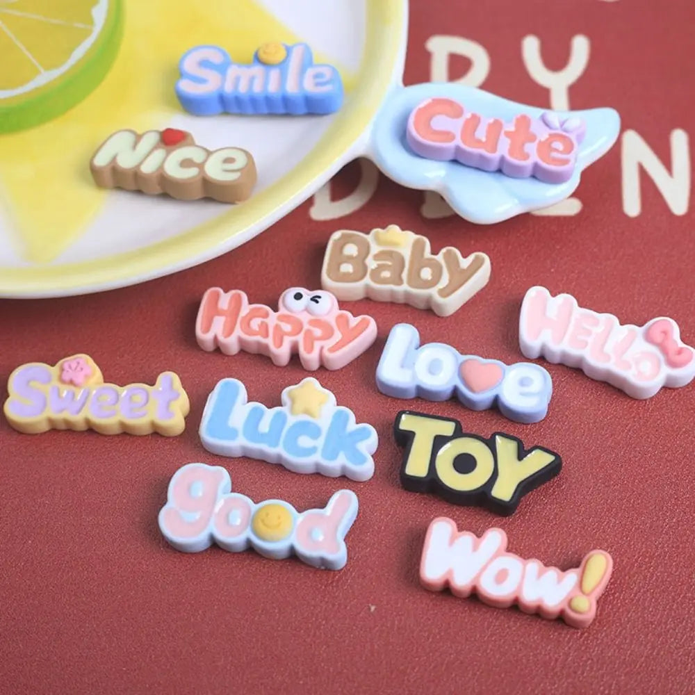 20pcs NEW Letter Plaques Resin Slime Charms Cream Gel Bottle Sticker Shoes Accessories Cute Hair Clip Headband Making Kids Toy