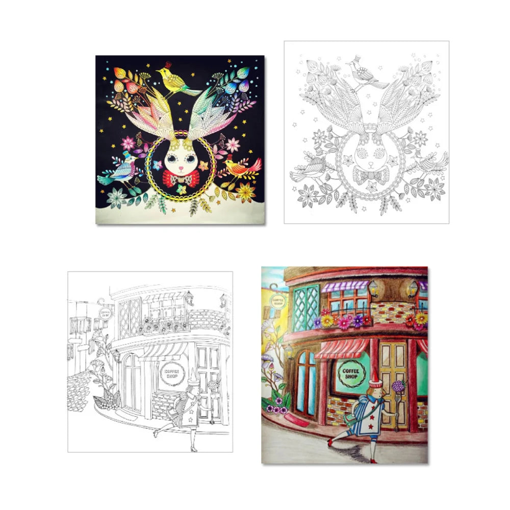8 PCS Colouring Book for Children and Adults, Kill Time Underlined Painting Art