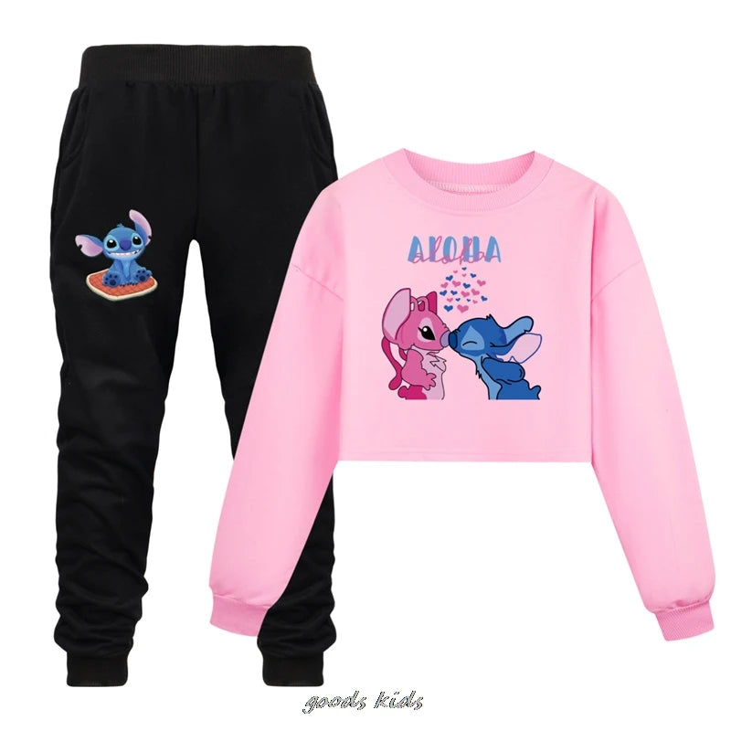 Lilo And Stitch Kids Loose Clothing Boys Long Sleeve Children's Sport Suits Hoodies Tops+Pants Sets Costume Birthday Suit