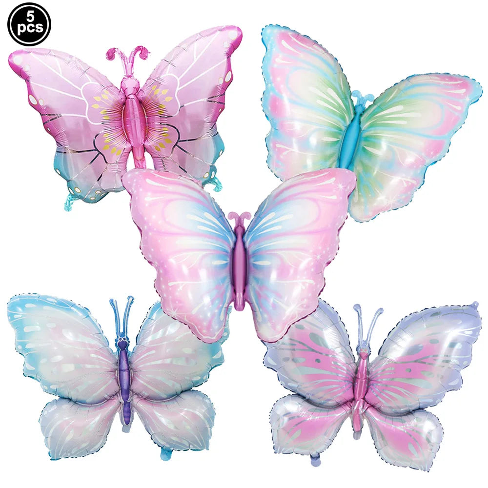 5pcs Colorful Butterfly Foil Balloons Butterfly Balloons Butterfly Themed Balloon Girl Party Birthday Wedding Baby Shower Decors