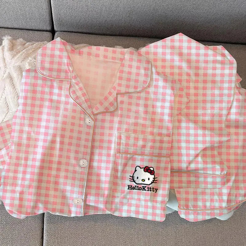 New Anime Sanrio Short Pajamas Hello Kitty Kuromi Kawaii Cartoon Loose Sleepwear Pajamas Sets Short Clothes Girl Birthday Gifts