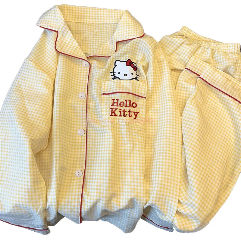 New Anime Sanrio Short Pajamas Hello Kitty Kuromi Kawaii Cartoon Loose Sleepwear Pajamas Sets Short Clothes Girl Birthday Gifts
