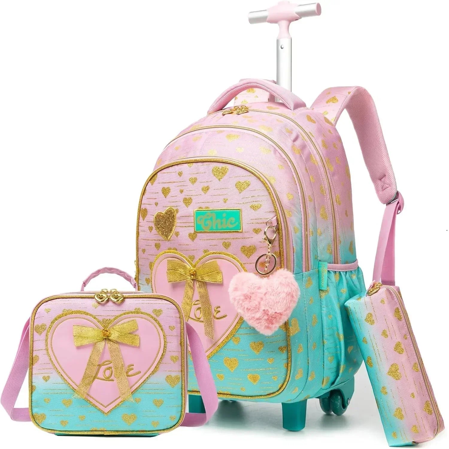 Children's School Backpack with Wheels Kids Wheeled School Bag Teenagers Bag Girls Canvas Backpack Travel Luggage Trolley Bags