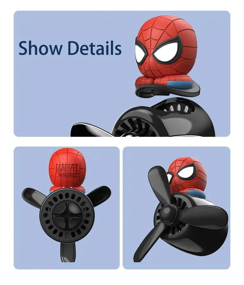 Anime Stitch Car Aromatherapy Accessory Kawaii Spider-Man Car Air Conditioning Port Decoration Rotating Propeller Toys Gifts