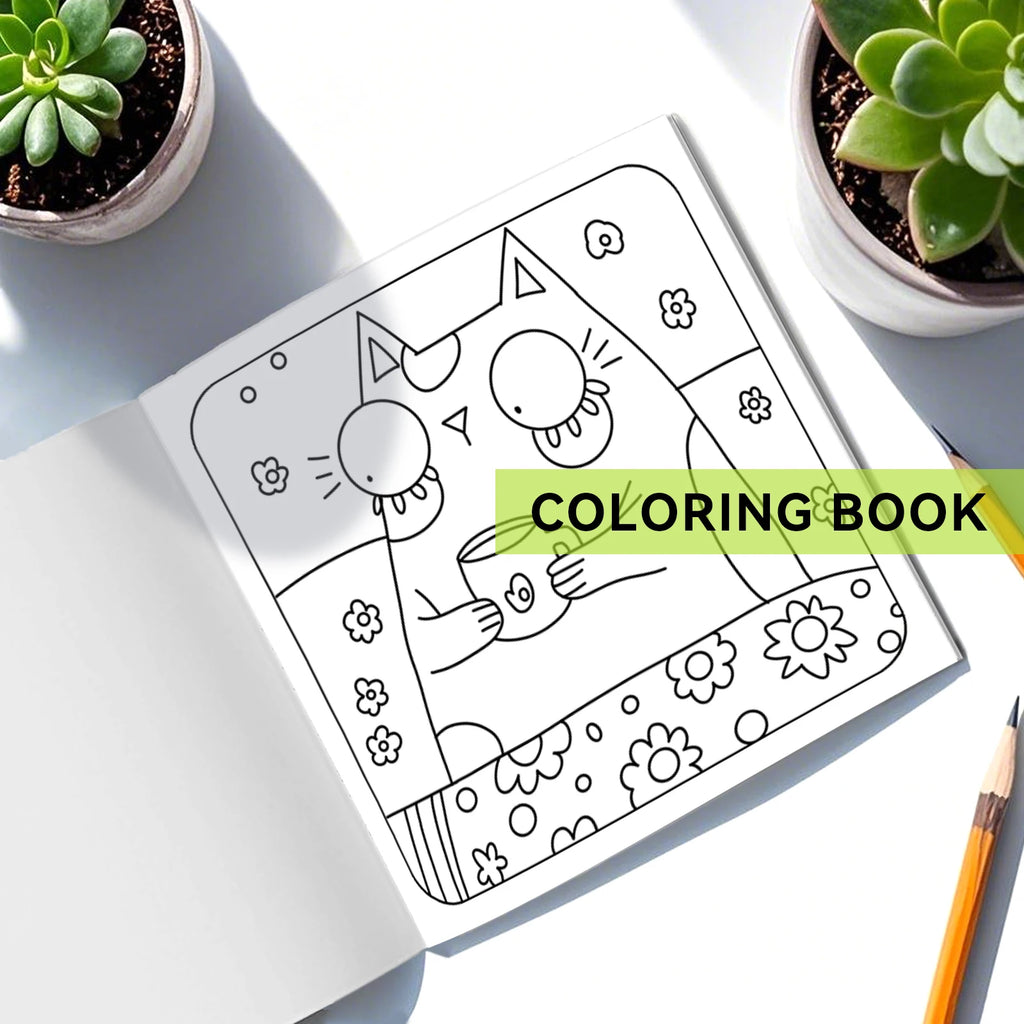1 pc Cartoon Cat Coloring Book 24 Pages illustration Cute Relax Self-painting Art Colouring Book For Adults And Teens