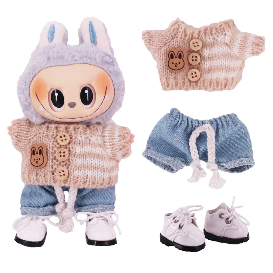 Doll Sweater Pants Shoes set For labubu Clothes 17 cm Doll Accessories,Toys For Girls,Christmas Festival Birthday Present