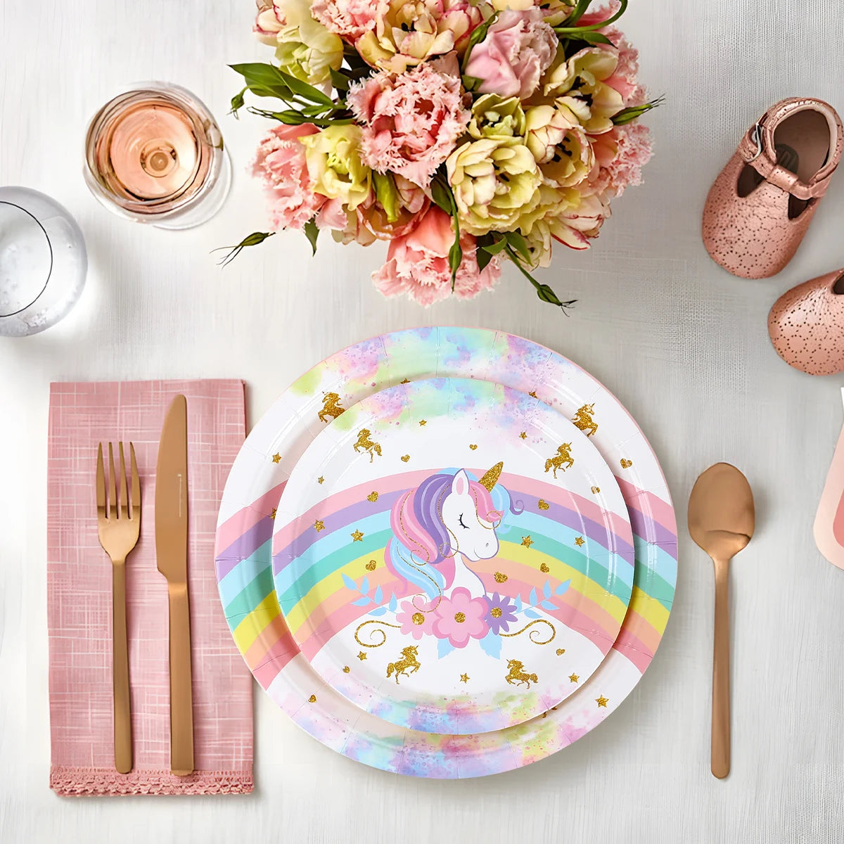Rainbow Unicorn Disposable Tableware Happy 1st Birthday Party Decorations Kids Favors Gifts Unicorn Baby Shower Girls Supplies