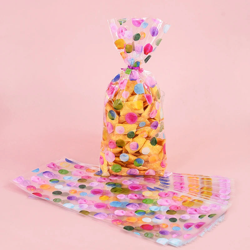 25/50pcs Rainbow Polka Dot Candy Cookie Bag Birthday Party Biscuit Gift Packaging Cellophane Bags Wedding Baby Shower Supplies