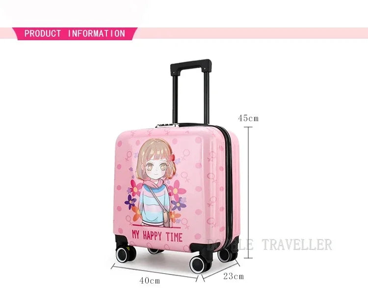 New cartoon kids travel suitcase on wheels,carry on cabin trolley luggage bag,girls rolling luggage case,children gift,suitcase