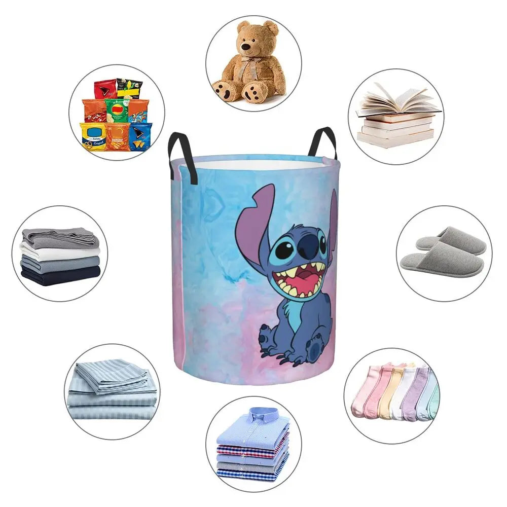 Customized SLilo And Stitch Cartoon Laundry Hamper Large Storage Basket Anime Kids Nursery Toy Organizer
