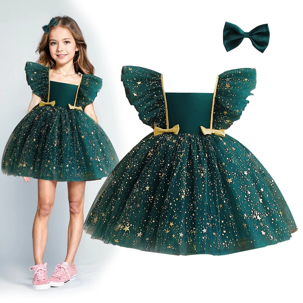 Lilo Stitch Princess Dress for Girls Sequined Star Ruffle Bow Tutu Gown Baby Formal Gala Prom Gown Kids Evening Party Costume