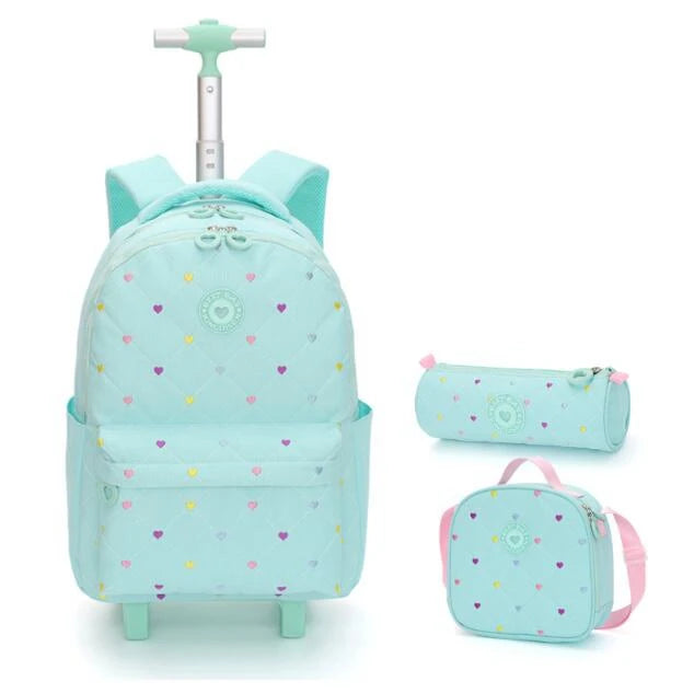 Rolling Backpack for Girls School Backpack with wheels Girls Travel Backpack Suitcases with Wheels Kids Backpack with Lunch Box