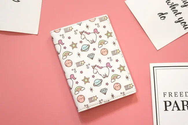 Lovely unicorn girl travel abroad passport bag protective cover waterproof  credit card holder minimalist wallet card wallet