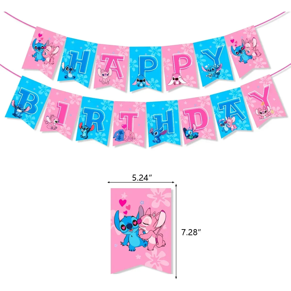 1Set Stitched Latex Balloons Banner Baby Shower Toy Cake Topper Happy Birthday Boy Girl Lilo Stitch Ballons Party Decor Supplies