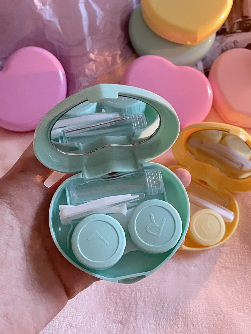 Travel Color Contact Lenses Box for Eyes Tool Kit Women Girl Heart Lady Holder Storage Eye Care Container with Mirror Tweezer