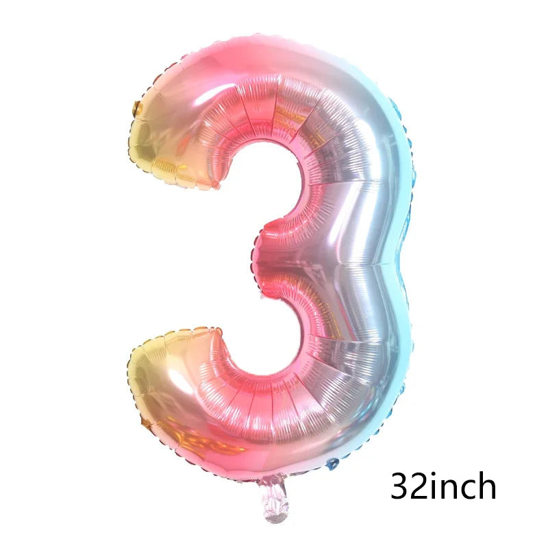 Rainbow Unicorn Foil Balloon 32inch Number Pink Star Balloons Unicorn Theme Kids Birthday Party Decorations Baby Shower Globos