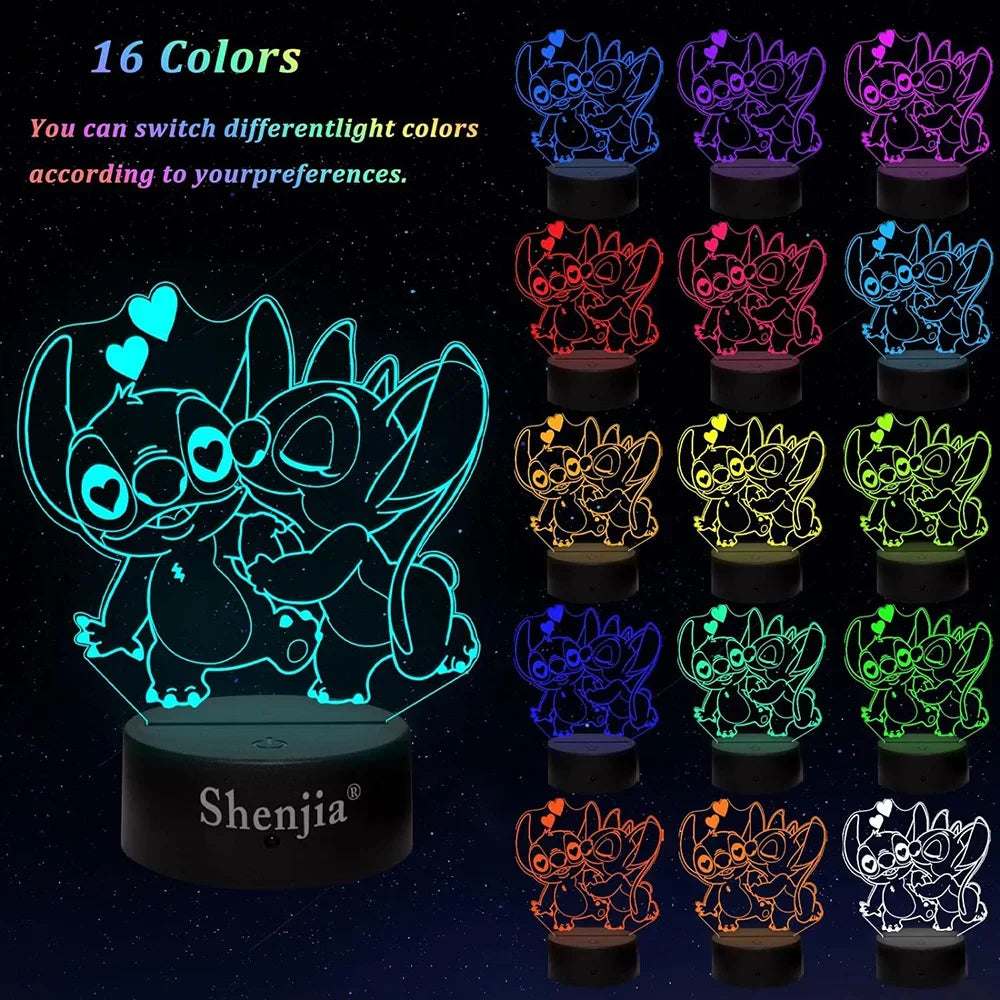 3D Stitch Anime Character LED Night Light, Model Toy, Children's Bed Room Decoration, Birthday Party Gift
