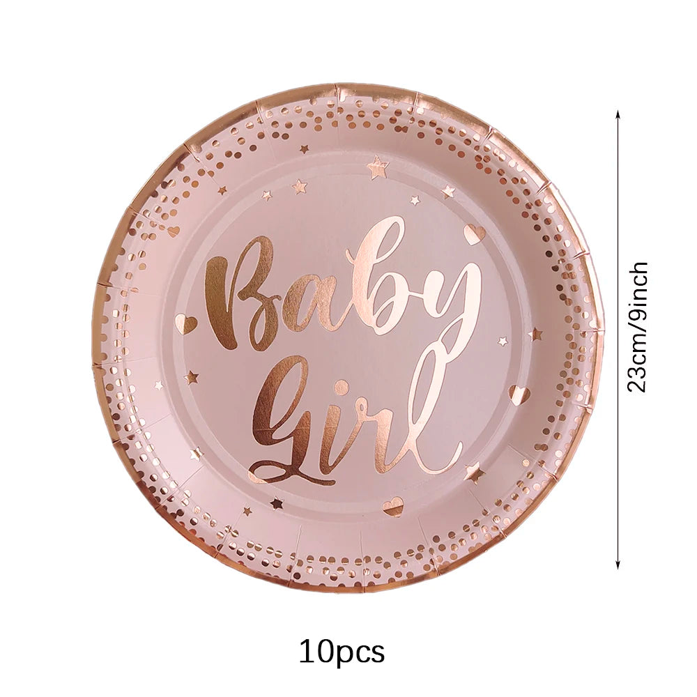 Birthday Disposable Tableware Set Pink Rose Gold White Plates Cups Napkins Tablecloth Girl Birthday Party Decoration Baby Shower
