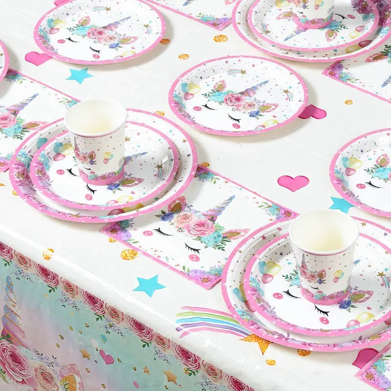 Unicorn Party Decoration Disposable Tableware Unicorn Birthday Party Decorations Kids Baby Shower Girl Birthday Party Supplies