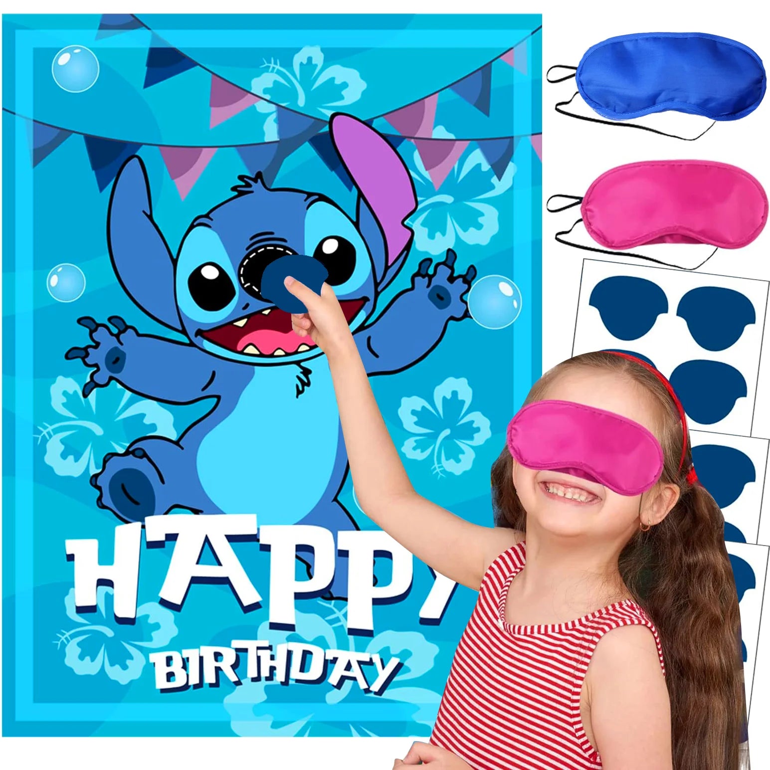 Pin The Nose on The lilo Stitch Birthday Party Game Stickers Poster Stitch Party Background Party Game Kids Favor Gifts Supplies