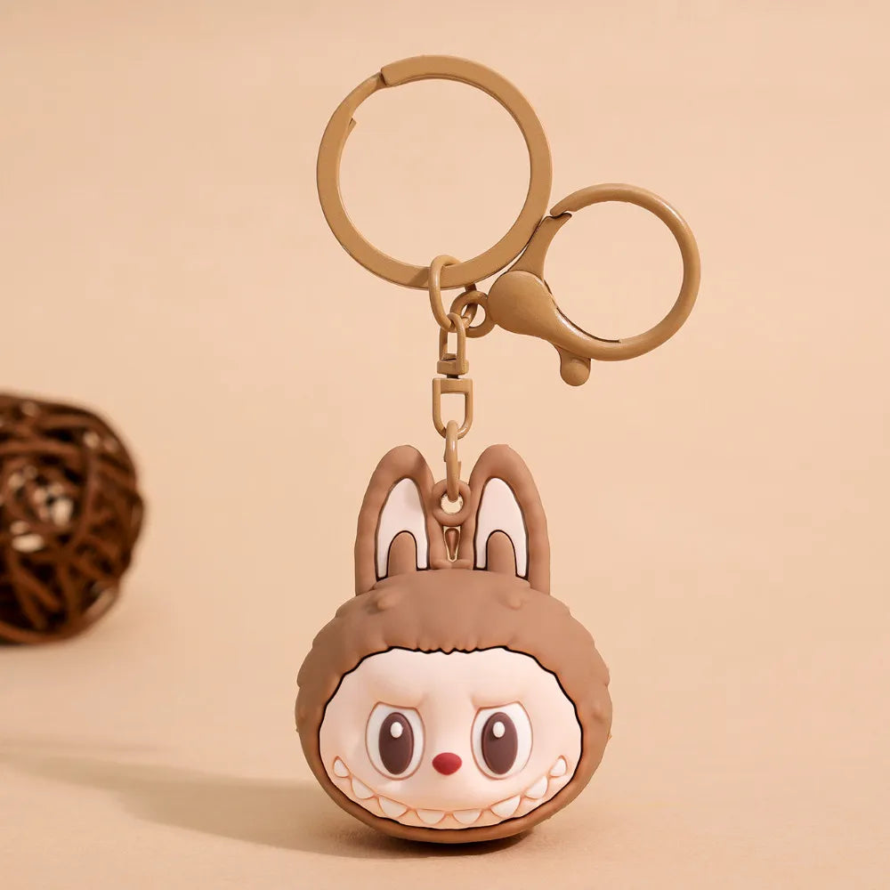 Cartoon Labubu Keychain Cute Wooden Horse Couple Student Backpack Pendant Decoration