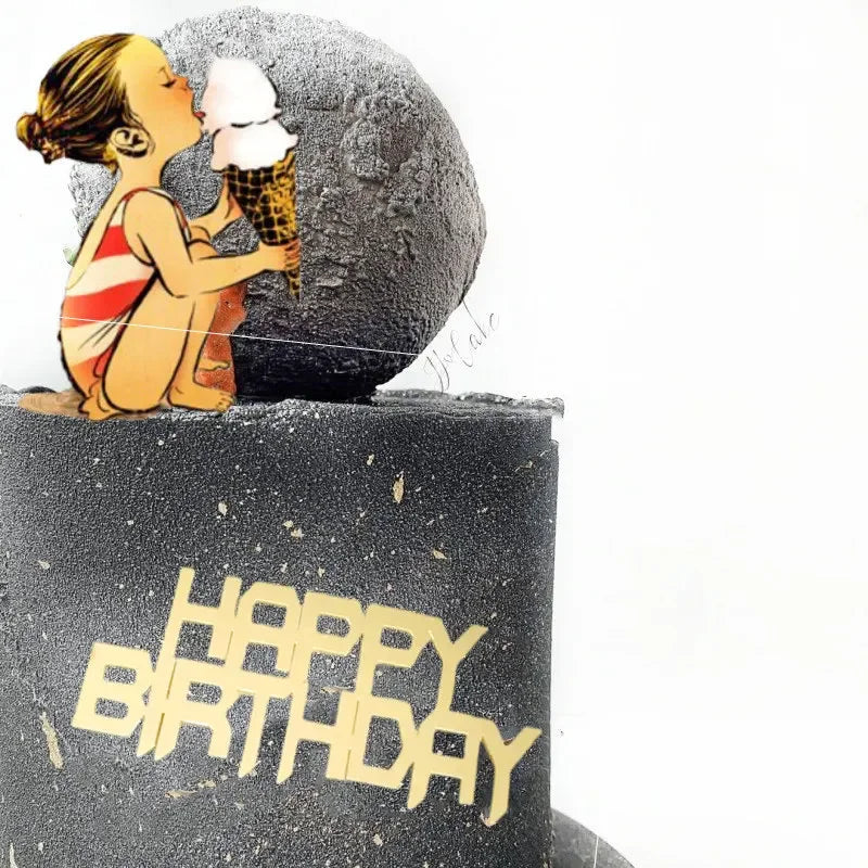Ins Gold Happy Birthday Cake Toppers Birthday Girl Acrylic Kids Birthday Party Cake Topper Baby Shower Gift Dessert Decoration