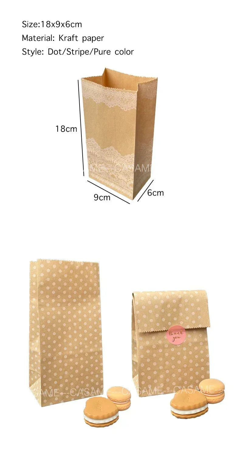 10 pcs Colorful Solid Stripe and Polka Dot Stand-Up Bags with Stickers - 18x9x6cm Favor Gift Packing Treat Bags for Wedding