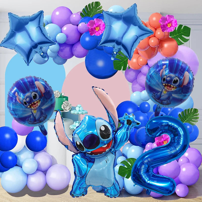 6 Pcs Blue Stitch Foil Balloons Set Digit 1-9 Years Old Balloons Cartoon Stitch Themed Baby Shower Kids Birhday Party Decoraions
