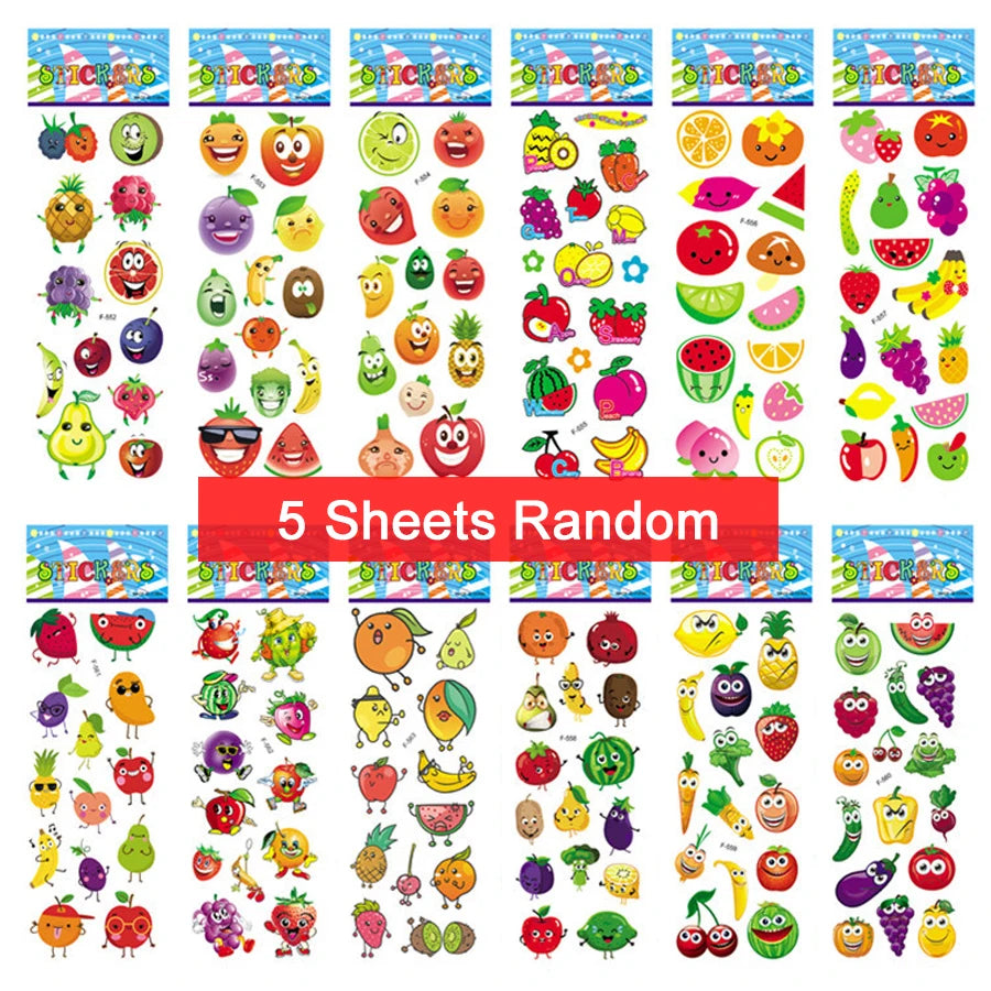 5 Sheets Kids Stickers Puffy Stickers for Children Birthday Christmas New Year Gift for Girl Boy Scrapbooking Cartoon Stickers
