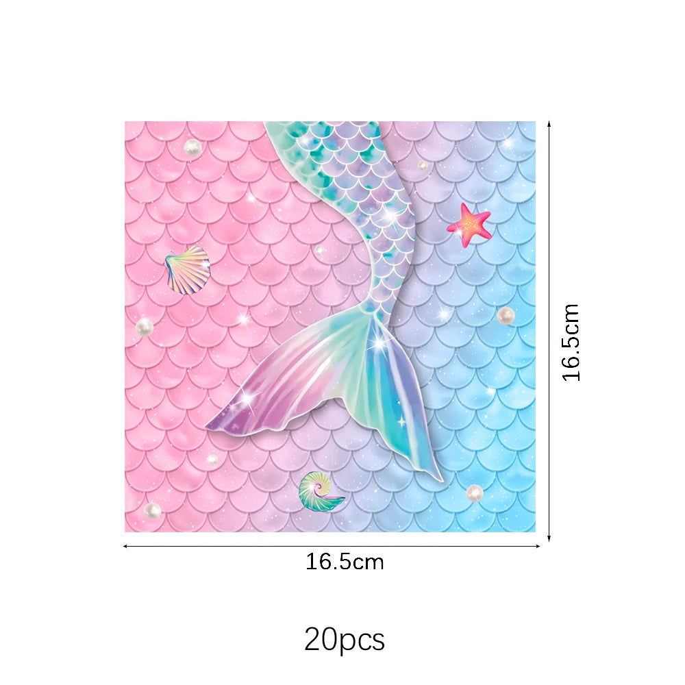 Mermaid Party Disposable Tableware Gradient Fish Tail Paper Plates Napkins Girls Birthday Party Decoration Baby Shower Supplies