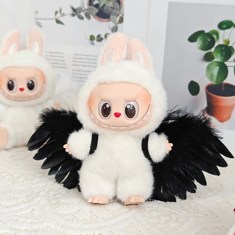 Doll Clothes Outfit Accessories for 15-17cm Labubu Black White Angel Feather Wings DIY Mini Dolls Clothing Girl Gift