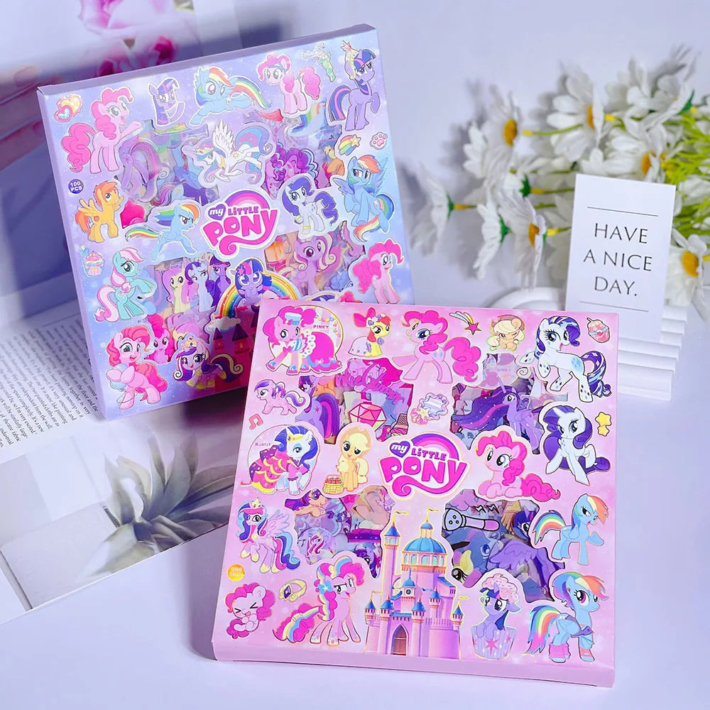 100PCS My Little Pony Kawaii Toy Sticker Transparent Anime Applique Notebook Skateboard DIY Decoration Christmas Gift For Friend