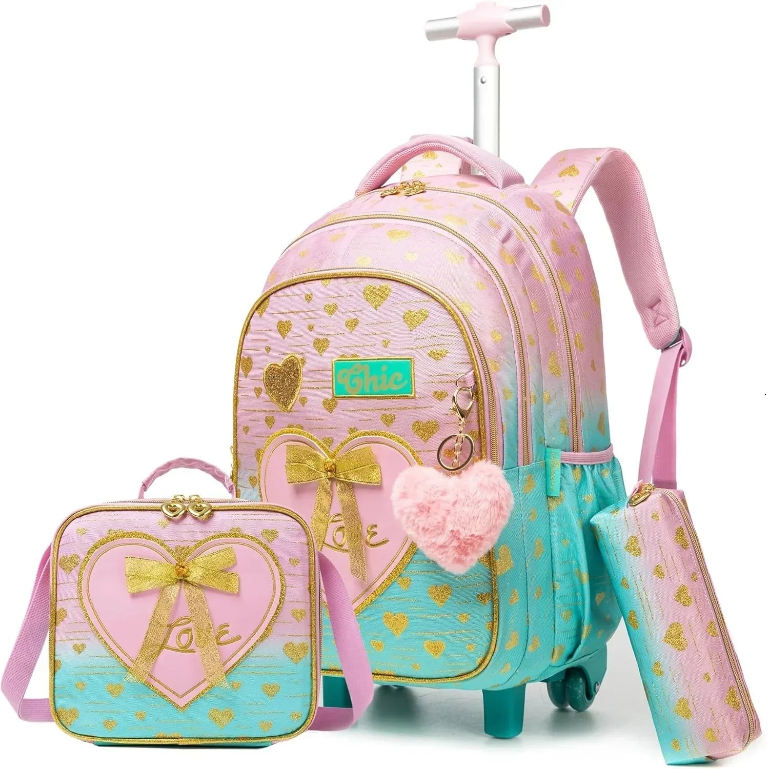 Children's School Backpack with Wheels Kids Wheeled School Bag Teenagers Bag Girls Canvas Backpack Travel Luggage Trolley Bags
