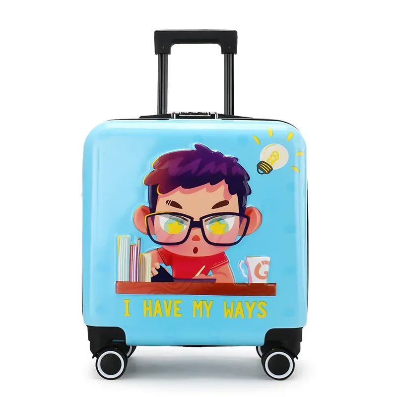 New cartoon kids travel suitcase on wheels,carry on cabin trolley luggage bag,girls rolling luggage case,children gift,suitcase