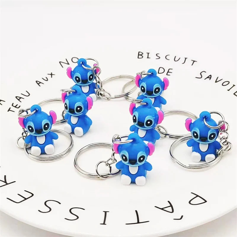 10Pcs/Lot Cartoon Cute Disnesy Stitch Mini Keychain Kawaii Doll Keyring Fashion Bag Cute Ornament Pandent for Girls Gifts Toys