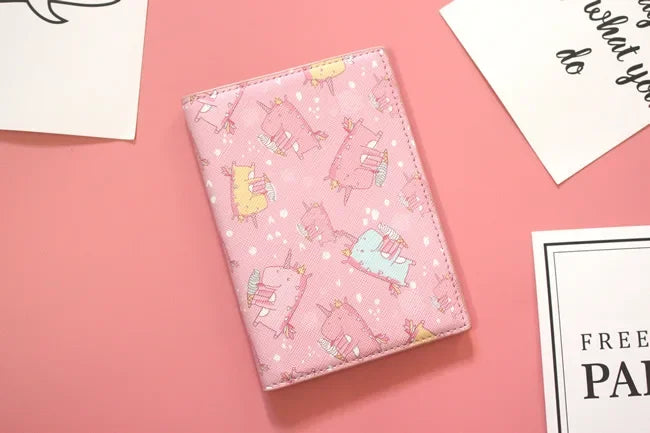 Lovely unicorn girl travel abroad passport bag protective cover waterproof  credit card holder minimalist wallet card wallet