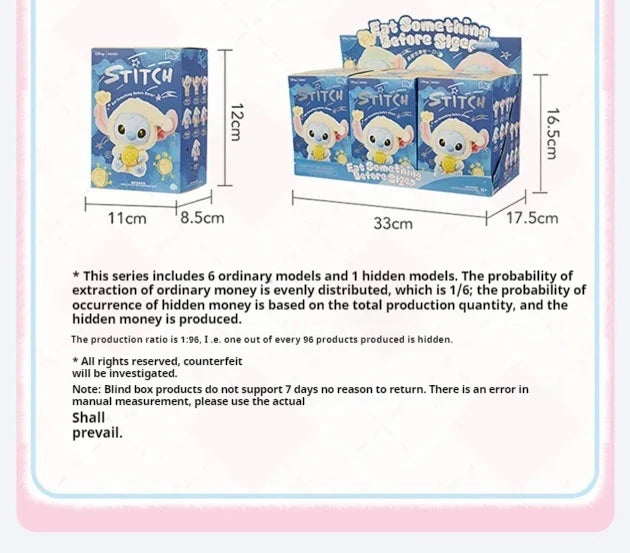 Miniso Stitch Eat Something Before Sleep Series Blind Box Plush Vinyl Toys Cute Doll Replica Mystery Box Bag Pendant Decor Gift