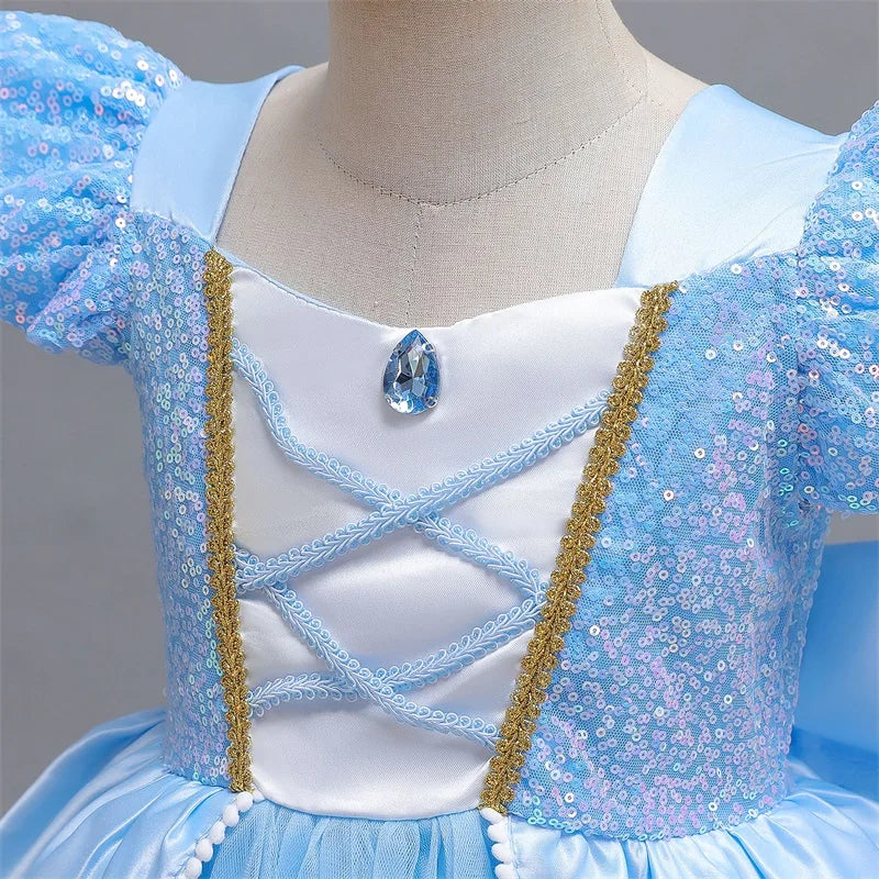 Cinderella Cosplay Costume Kids Clothes for Girls Sequins Princess Dress with Crown Gloves Birthday Party Ball Gown 3-10 Years
