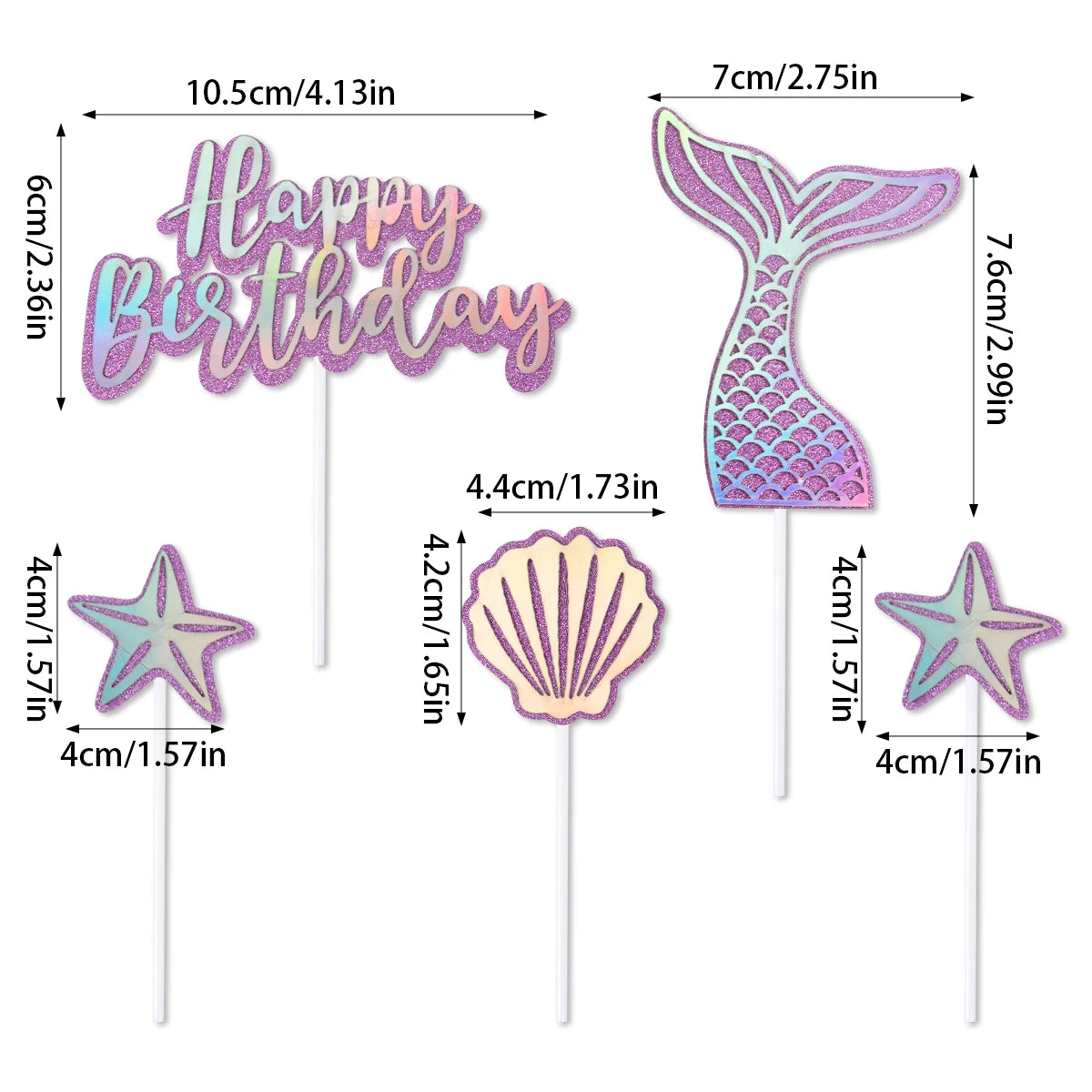 Mermaid Party Cake Decor Glitter Shell Starfish Mermaid Tail Cake Topper Under the Sea Girls 1st 2th Birthday Cupcake Topper