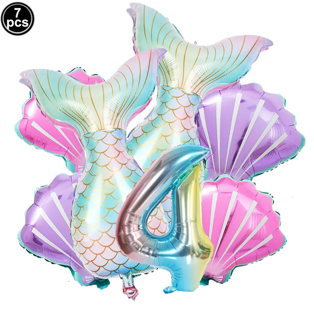 Mermaid Birthday Decorations 7 Pcs Mermaid Foil Balloon Mermaid Tail Balloon Mermaid Decor for 1st-9th Birthday Party Baby Showe